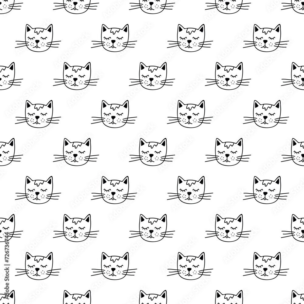 Seamless pattern with cat muzzle doodle for decorative print, wrapping paper, greeting cards, wallpaper and fabric Seamless pattern with cat muzzle doodle for decorative print, wrapping paper, greeting cards, wallpaper and fabric