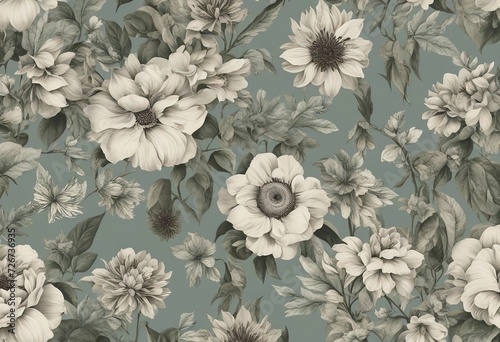 Seamless pattern background featuring a collection of vintage botanical illustrations with flowers