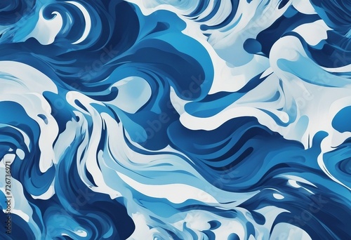 Seamless pattern background of a a painter abstract painting featuring a blue and white wavy cartoon background