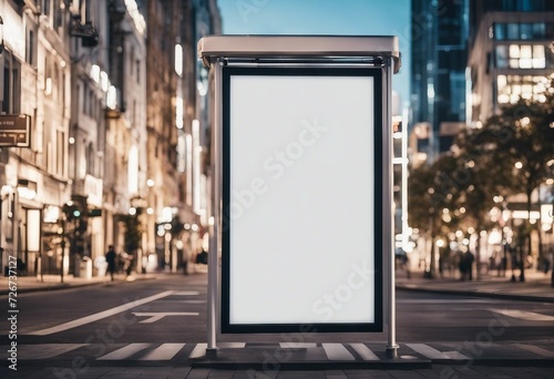 Vertical white blank billboard on the city street with copy space 