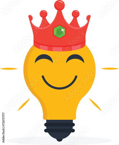 Great and brilliant ideas, Creative genius or winner idea for business development, Glowing shiny lightbulb idea lamp wearing red crown concept,
