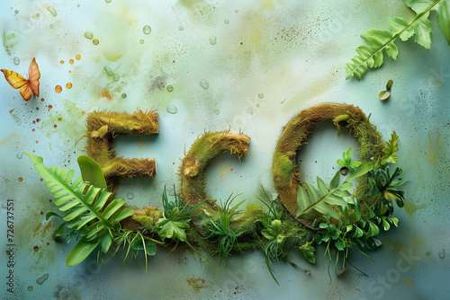 Conceptual eco friendly symbol, letters from moss