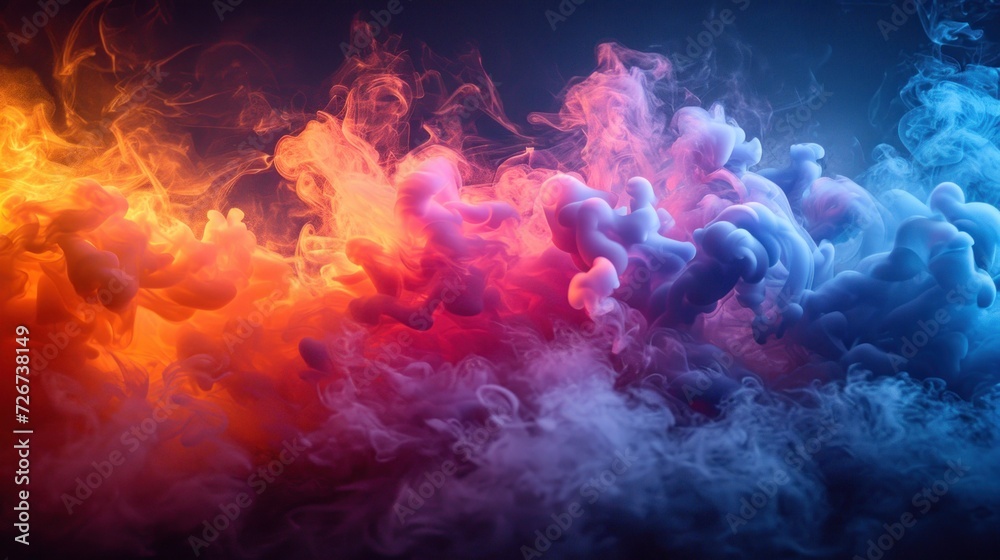  a group of different colored smokes on a black background with a red, yellow, and blue color scheme.