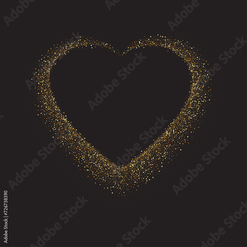 Gold glitter heart frame. Luxury shimmer heart shape border.