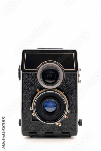 retro camera medium format, dual lens, black