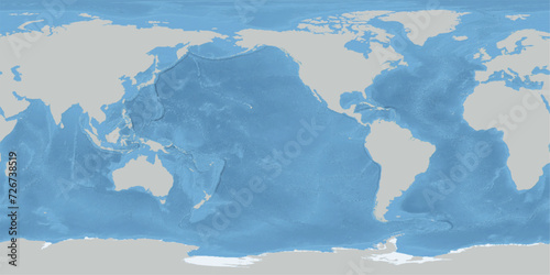 Simplified World Map in PlateCarree Projection with Shaded Relief for Oceans, from 40 Longitude at left