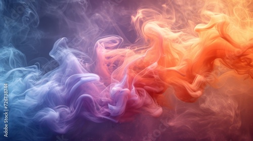  a multicolored cloud of smoke on a black background with a red, orange, and blue smoke trail. photo