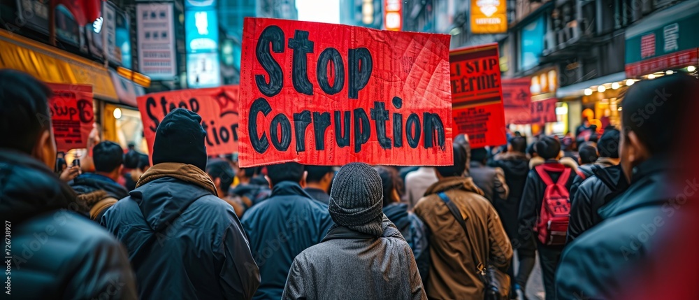 Obraz premium Group of People Walking Down Street Holding Signs