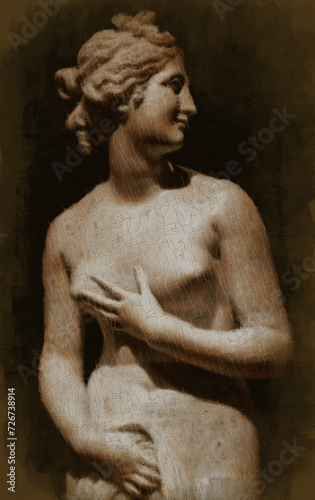 Creative illustration of Venus statue - classical statue of young beautiful woman