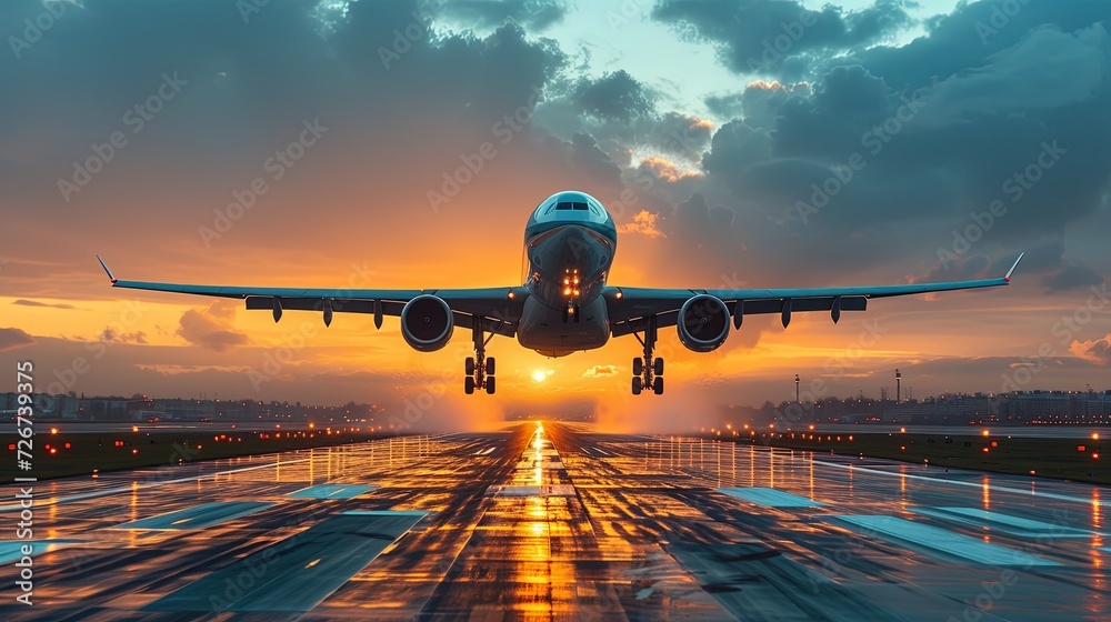 Large Jetliner Soaring Through Cloudy Sky Large Jetliner Soaring Through Cloudy Sky