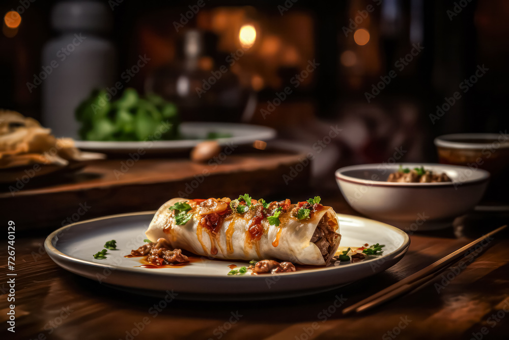 Savor the delightful essence of Asian cuisine with a top view of a bowl filled with Fried Spring Rolls and Cold Rice Vermicelli, adorned with delectable sauce. Savor the delightful essence of Asian cuisine with a top view of a bowl filled with Fried Spring Rolls and Cold Rice Vermicelli, adorned with delectable sauce.
