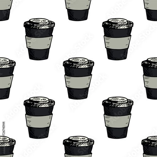 Seamless pattern with cute cup of tea or coffee doodle for decorative print, wrapping paper, greeting cards, wallpaper and fabric