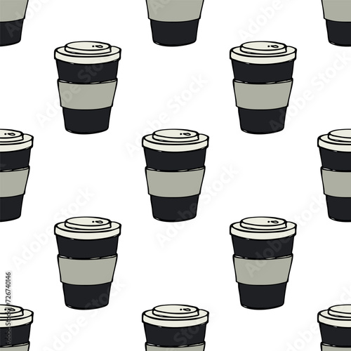 Seamless pattern with cute cup of tea or coffee doodle for decorative print, wrapping paper, greeting cards, wallpaper and fabric