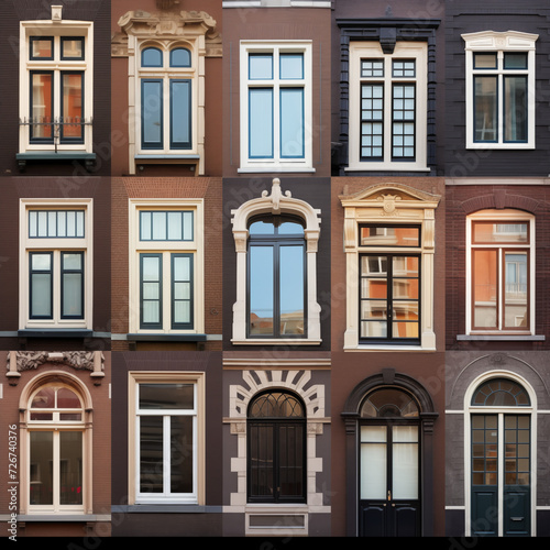 An assortment of window types in Amsterdam