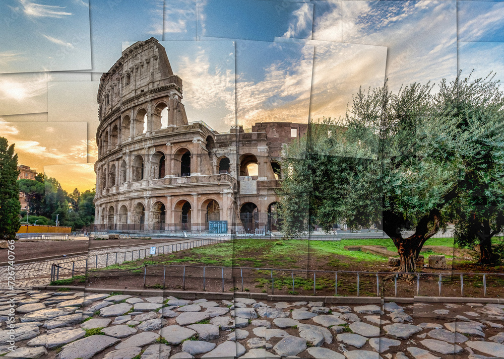 Φωτογραφία Italy, Rome - Sunset behind the Colosseum, the most famous Roman landmark sightseeing