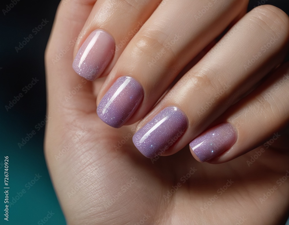 Hands with light purple neat manicure oval shape. For advertising manicure services, nail care products or as an illustration in articles about beauty and self-care. Hands with light purple neat manicure oval shape. For advertising manicure services, nail care products or as an illustration in articles about beauty and self-care.