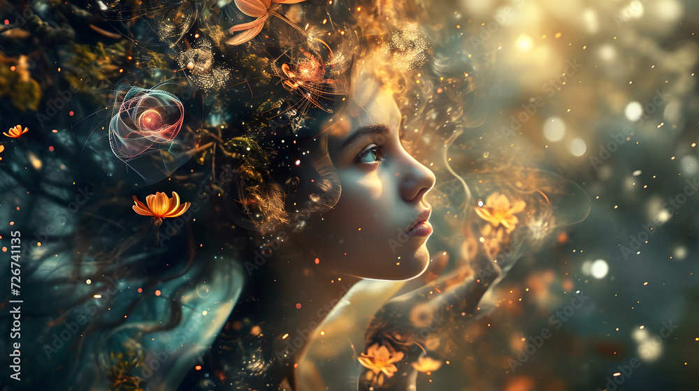 double exposure lady in the forest portrait, generative ai double exposure lady in the forest portrait, generative ai