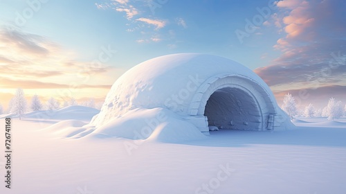 Igloo building from the snow with winter snowy scenery