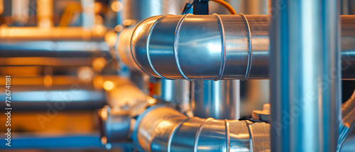 Building piping systems, an array of different pipes and piping systems on a building