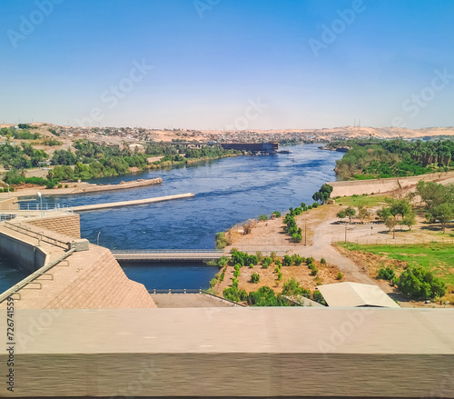 Aswan High Dam beautiful sunny day panorama, Egypt