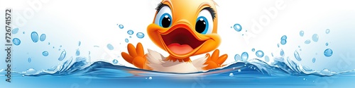 Happy  smiling  laughing duck in the water isolated on the white background  animal concept
