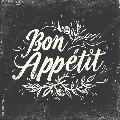 Bon Appetit. Hand drawn lettering with decorative elements. Vector illustration.