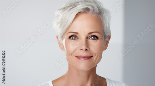beautiful 50s mid aged mature woman isolated on white background. skin care beauty  skincare cosmetics concept