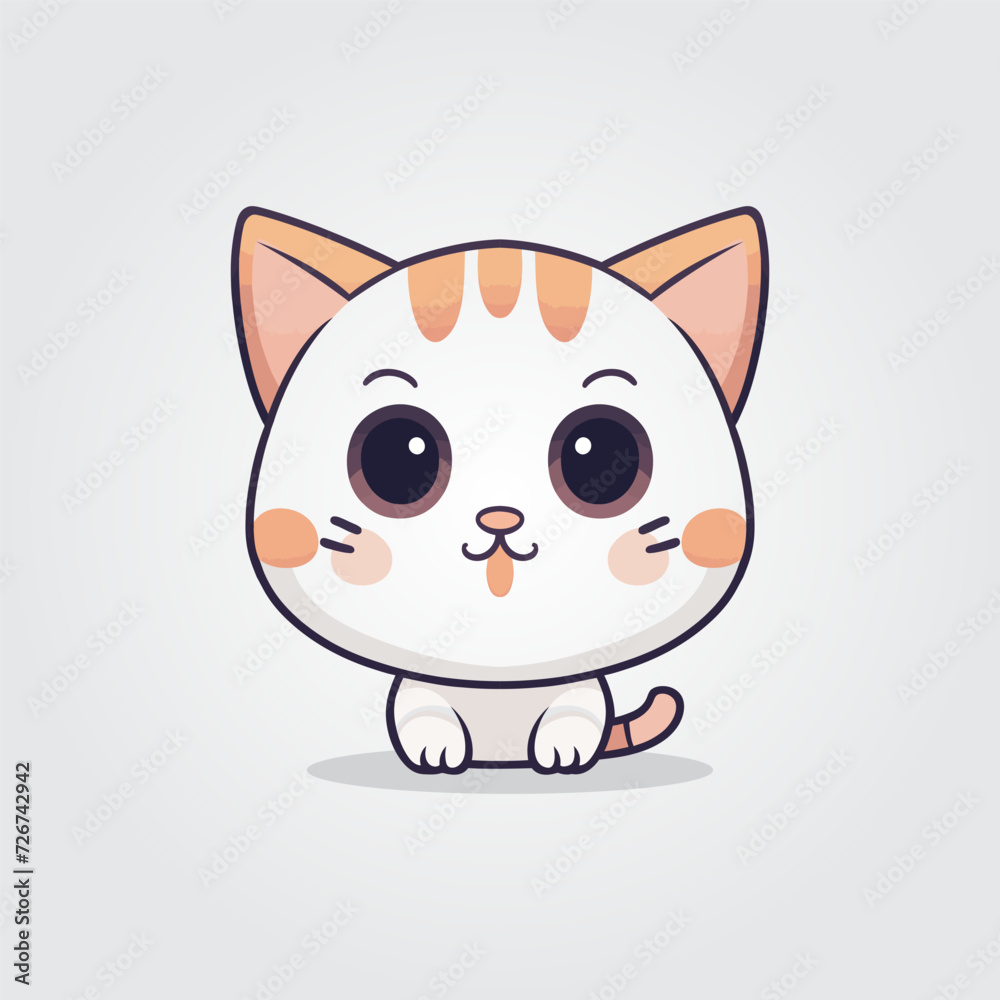 Cute kitty of kawaii style with big eyes and jolly smiling vector illustration in white background