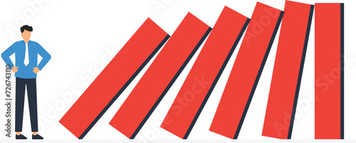 Financial crisis and Global economic money problem, After business failure and rectangle block which falls to stop dominos concept,
