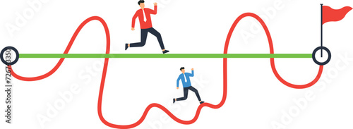 Easy or shortcut way to win business success or hard path for business success concept,
