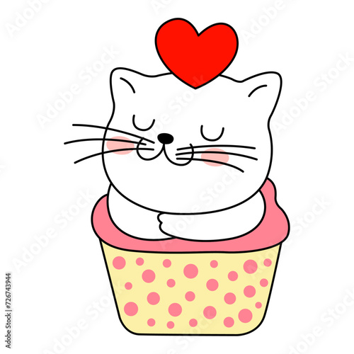 Adorable gatita sobre cupcake de fresa