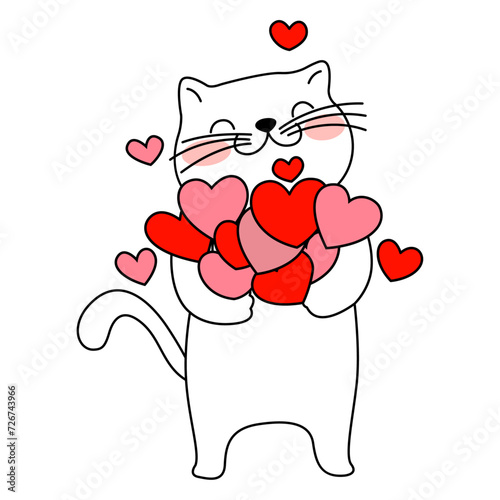 Adorable gatito cargando muchos corazones