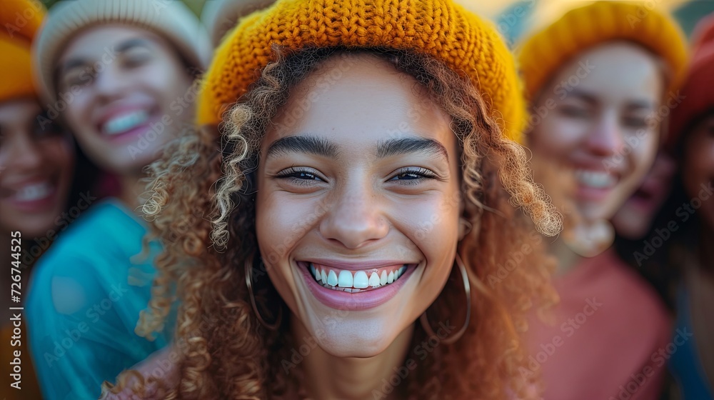 Obraz premium Group of Young Women Wearing Knitted Hats
