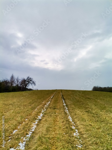 winter Zadni Treban village landscape in Czech Republic near Beroun town