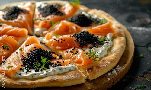 Pizza with Smoked Salmon, Crème Fraîche, and Caviar