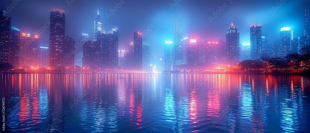 Illuminated City Skyline At Night Illuminated City Skyline At Night