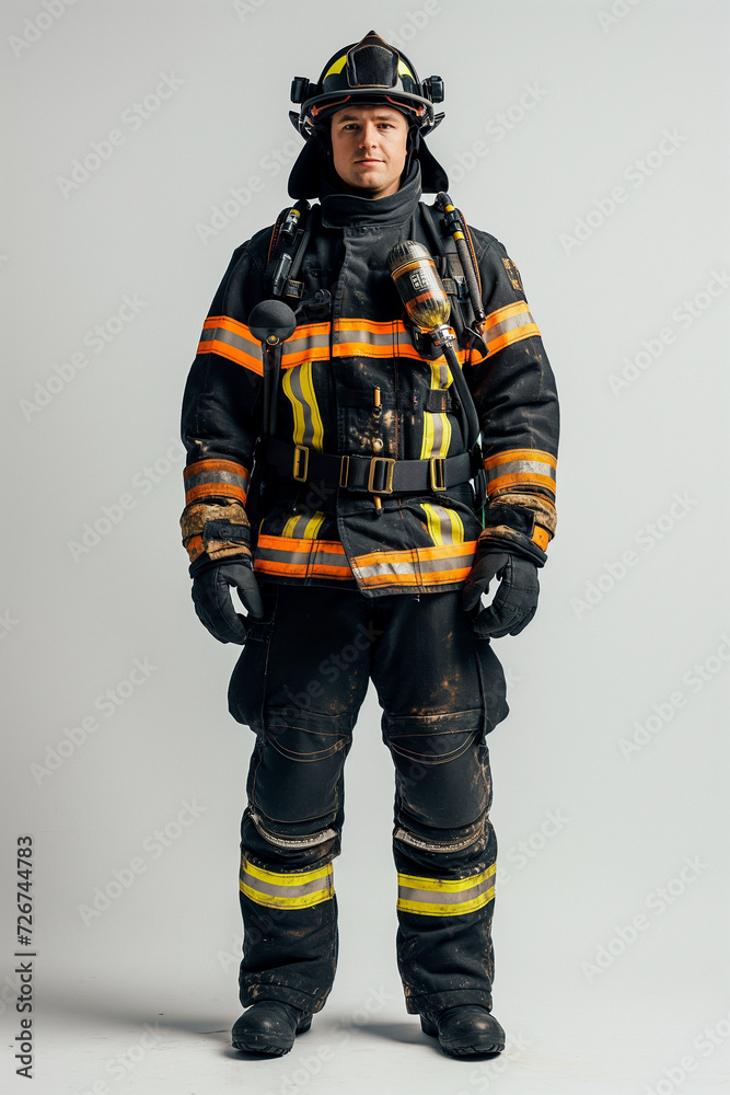 firefighter in uniform isolated on a white background