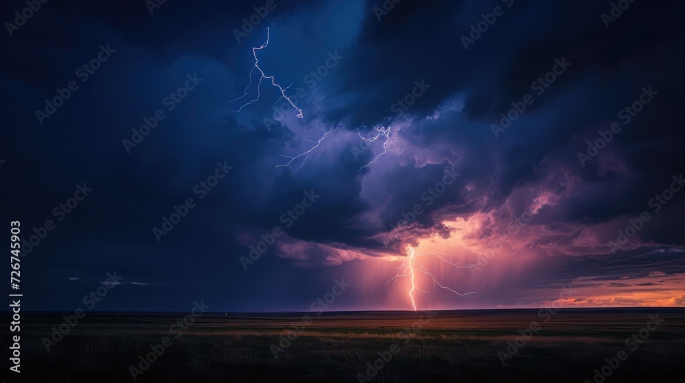 Fototapeta premium Lightning strike on the horizon during an electrical storm on the prairies