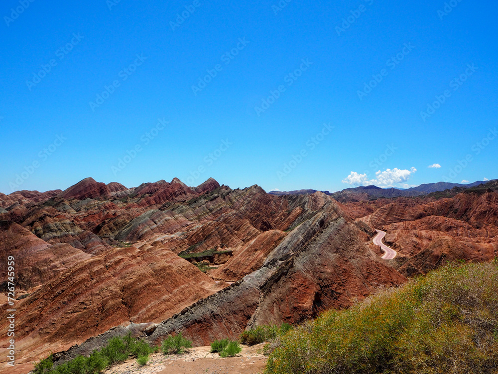 Tilted rock strata of colorful sedimentary rocks - geology