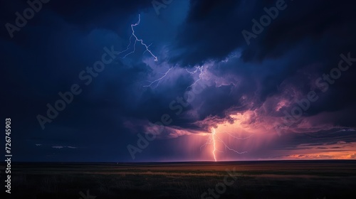 Lightning strike on the horizon during an electrical storm on the prairies