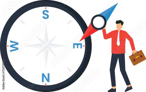 Businessman holding broken compass lost direction finding way to go, Business plan or problem and difficulty to find right path, mistake or wrong decision concept,
 photo