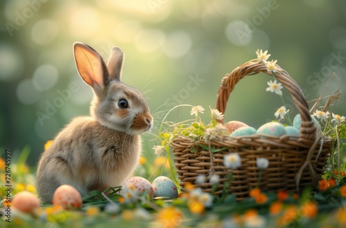 Charming Easter Basket Delight - Easter Eggs and Easter Bunny in the Basket