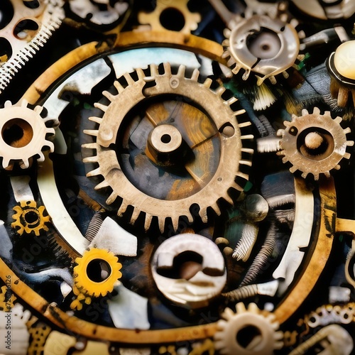 Close-Up of a Clock With Multiple Gears. Generative AI.