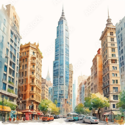 Skyscrapers in modern city colorful pwater color painted image © Zsolt Biczó