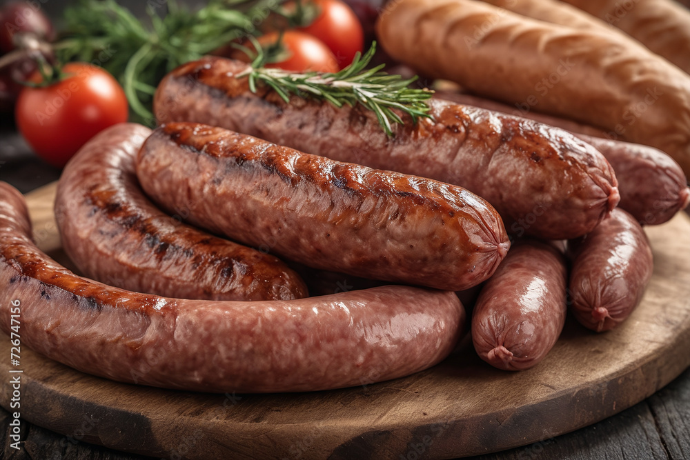 Fatty fried sausages on plate Fatty fried sausages on plate