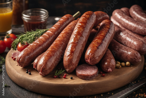 Fatty fried sausages on plate