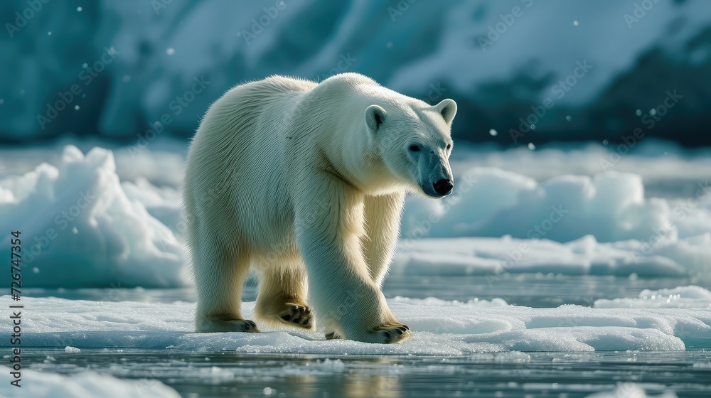 Polar Bear Walking On The Ice Norway Europe, Climate Change Polar Bear Walking On The Ice Norway Europe, Climate Change
