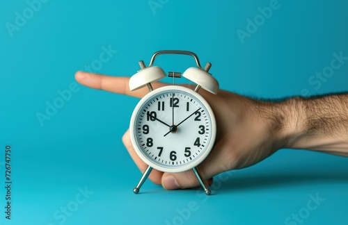 Vibrant Blue Clock Focus - Man Highlighting Time Importance