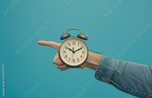 Vibrant Blue Clock Focus - Man Highlighting Time Importance
