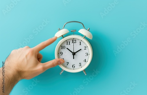 Vibrant Blue Clock Focus - Man Highlighting Time Importance
